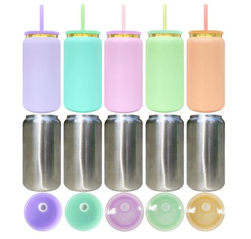 Macaron colored 16oz metal cans
