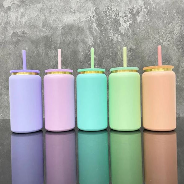 Macaron colored 16oz metal cans