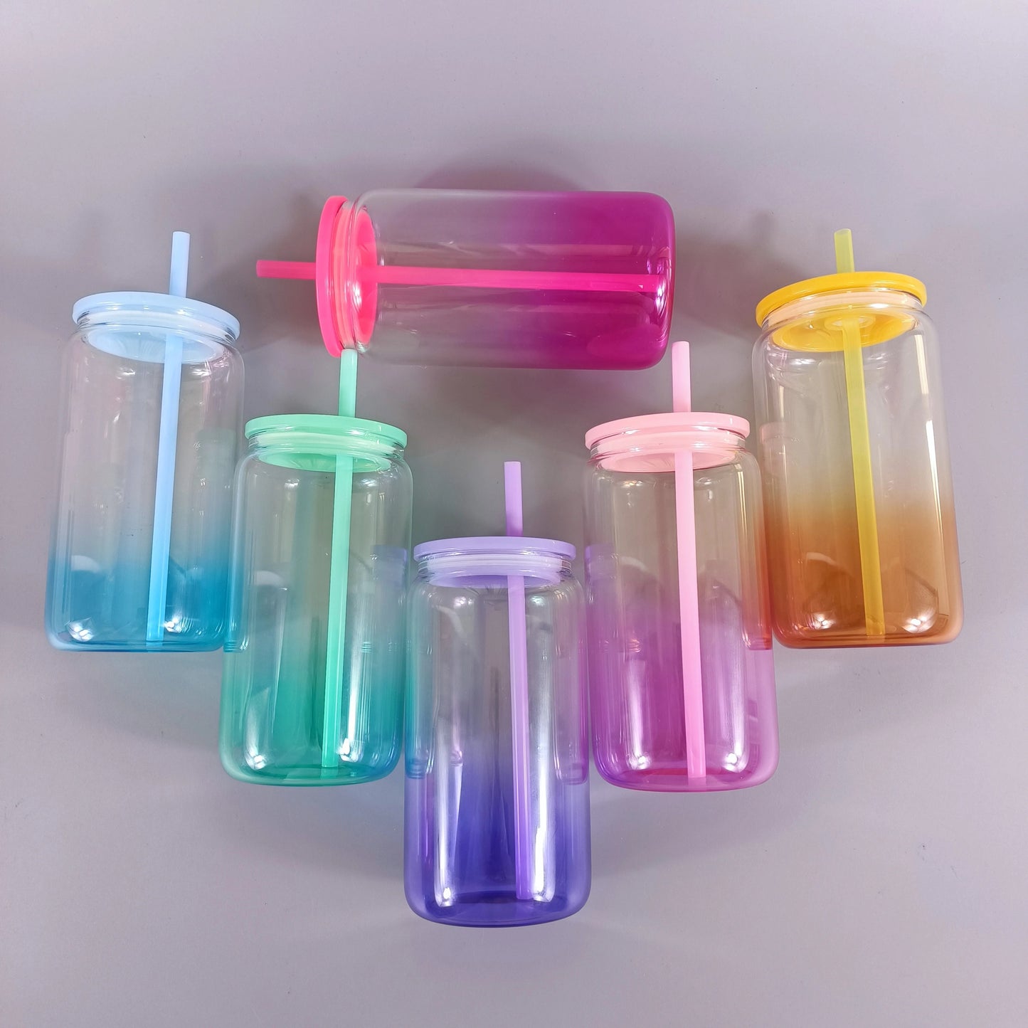 Ombre Glass cans  W/ Plastic lids
