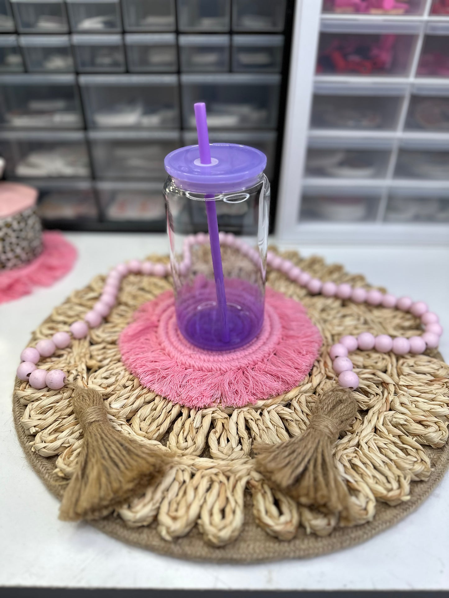 Ombre Glass cans  W/ Plastic lids