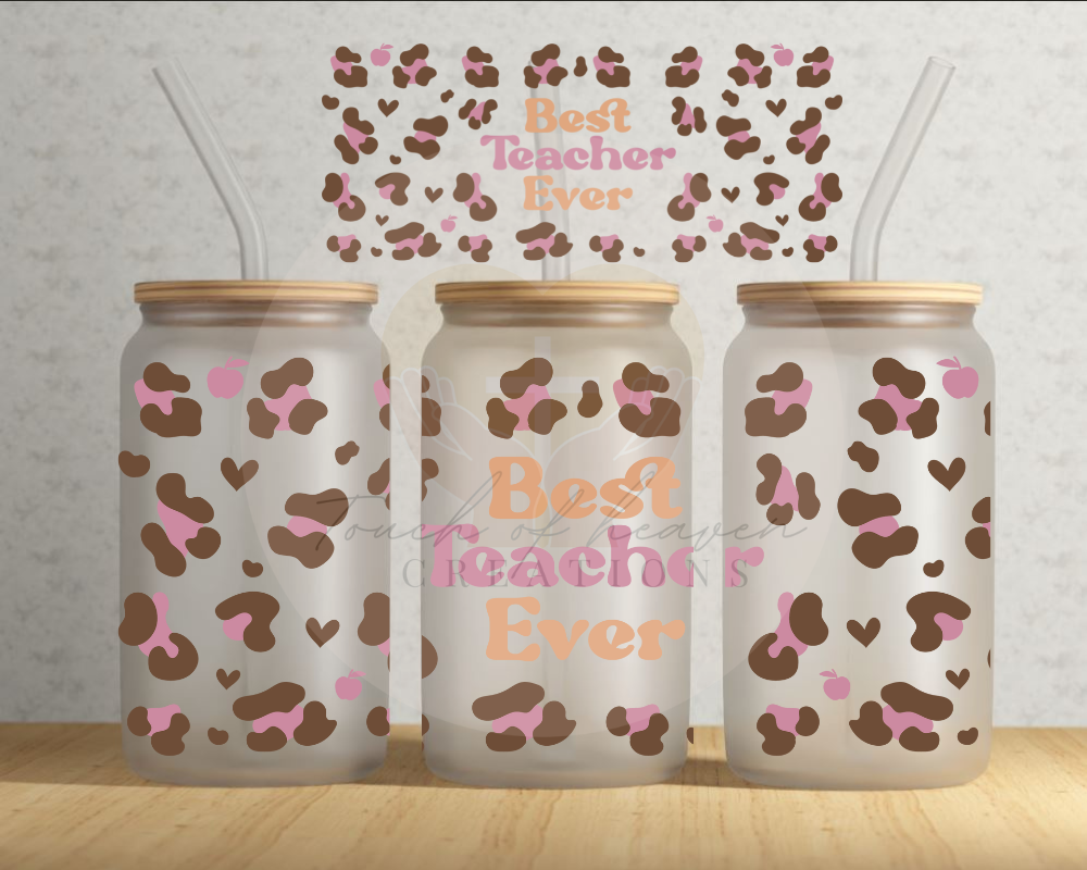 Pink cow print best teacher ever