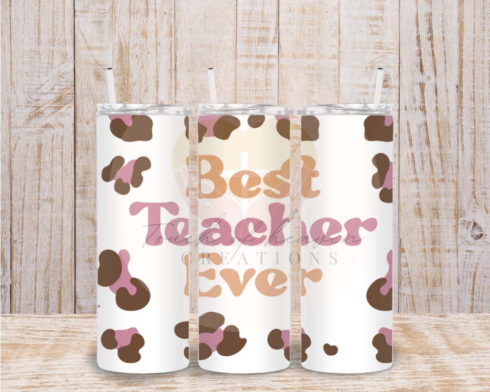 Pink cow print best teacher ever