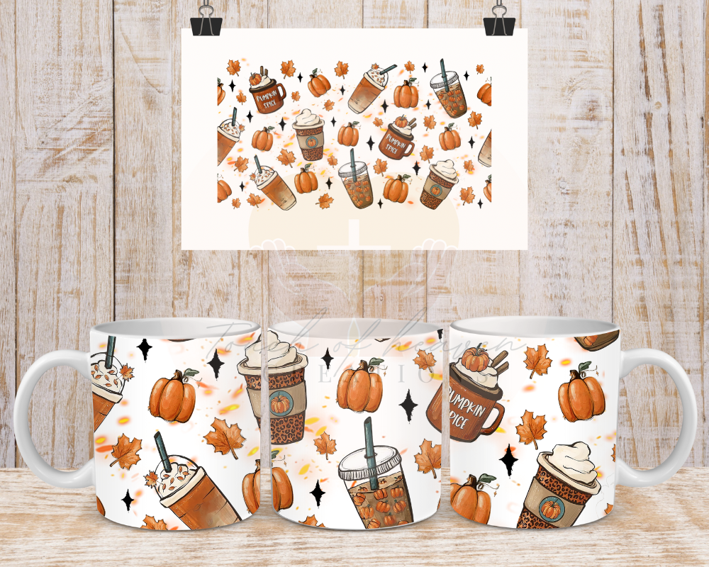 Pumpkin spice latte and leaves